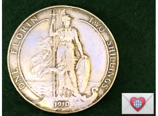 Coin Collectors ~ 1910 .925 Sterling Silver 1 Florin Edward VII ~ Frick Estate Provenance {World Coin H-12}