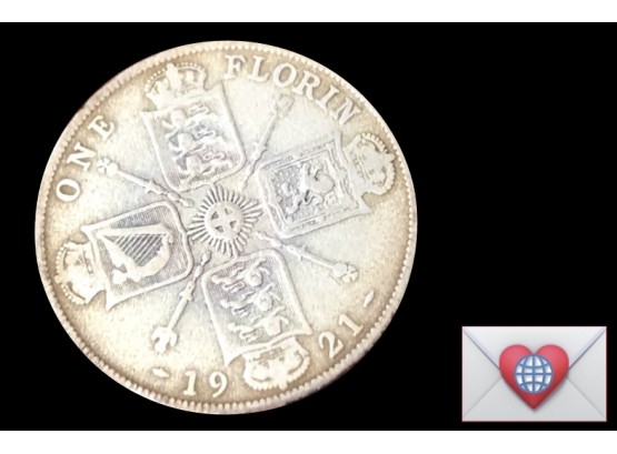 Coin Collectors ~ .500 Silver 1921 Great Britain 1 Florin George V ~ Frick Estate Provenance {World Coin A-32}