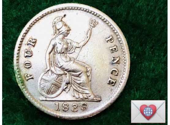 .925 Sterling U.K. 1938 Victoria 4 Pence 1st Portrait ~ Frick Estate Provenance {World Coin H-21}