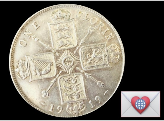 1925 Sterling .925 Silver 1 Florin George V ~ Frick Estate Provenance {World Coin A-30}