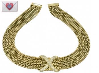 Sophisticated Multi-Chain Contemporary Statement Gold And Rhinestone Neck Piece