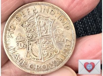 Coin Collectors ~ .500 Silver 1937 Great Britain 1/2 Crown  ~ Frick Estate Provenance {World Coin A-23}