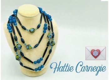 Deliciously Vintage Loooong HATTIE CARNEGIE Beaded Necklace Blues Greens Gold ~ 52' Opera Length