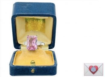 Size 7 Pinkest Pink Huge Emerald Cut CZ Sterling Solitaire Love Ring