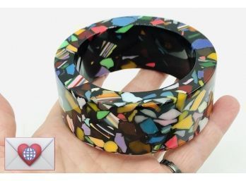 Wow! Thick Sobral Vintage Lucite Bangle Imbedded With Colorful  Chips ~ Signed Piece ~ A Showstopper
