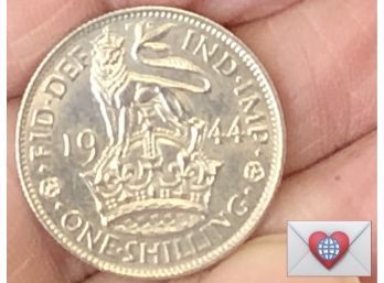.500 Silver 1944 1 Shilling George VI English Crest With 'IND:IMP' Frick Estate Provenance {World Coin A-26}