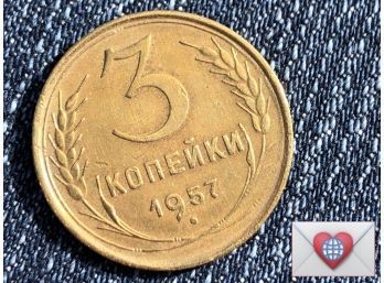 Coin Collectors ~ 1957 CCCP 3 Kopecks 15 Orbits ~ Frick Estate Provenance {World Coin A-20}
