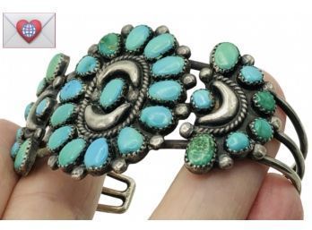 Gobs Of Turquoise Sterling Cuff Navaho Native American Winner