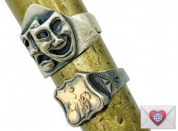 Drama Comedy/Tragedy & Signet ~ 2 Vintage Marked Sterling Silver Rings
