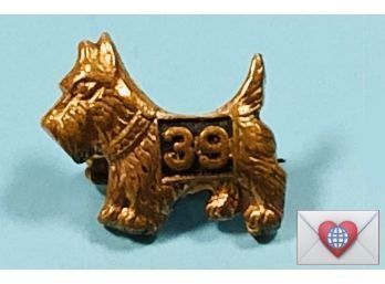 1939 Vintage {Scotty? Westie?} Enamel On Brass Dog Pin ~ TEENY TINY!