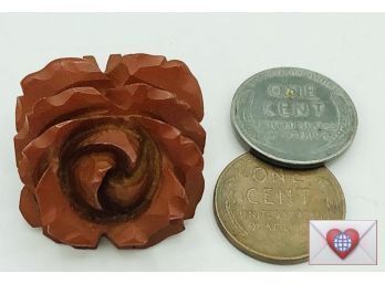 Antique Hand Carved Dark Butterscotch Bakelite Rose Brooch Pin