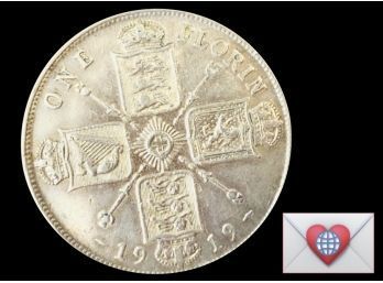 1925 Sterling .925 Silver 1 Florin George V ~ Frick Estate Provenance {World Coin A-30}