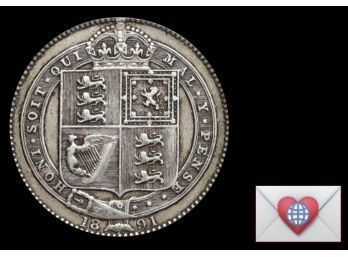 .925 Sterling Silver 1891 G.B. Victoria Jubilee Large Head Shilling ~ Frick Provenance {World Coin A-27}