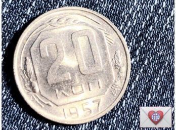 Coin Collectors ~ 1957 Soviet Union 20 Kopecks 15 Orbits ~ Frick Estate Provenance {World Coin A-41}