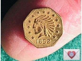 Tiny (!) 1852 Fractional Gold Coin California Indian Head Hexagon ~ Frick Estate Provenance {World Coin K-1}