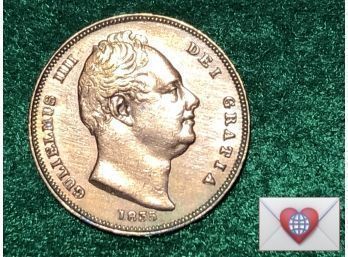 Coin Collectors ~ 1835 Britanniar 1/3 Copper Farthing - William IV ~ Frick Estate Provenance {World Coin H-5}