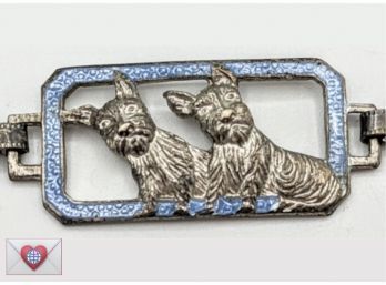 The Best! Baby Blue Enamel Vintage Sterling 2 Dogs {Terriers} Engraved Links Bracelet 7'