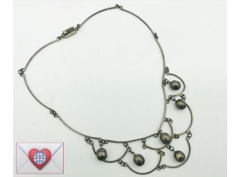 Handmade Vintage Tiered Sterling Silver Bench Pearls Harem Necklace