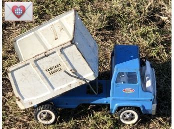 1960 Tonka Blue & White Metal Articulated Toy Sanitation Service Garbage Dump Truck