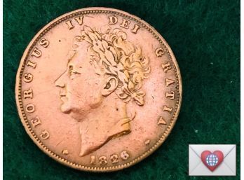 Coin Collectors ~ VF 1826 1 Penny George IV English Copper ~ Frick Estate Provenance {World Coin H-17}