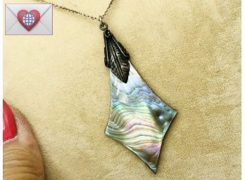 Sterling And Beautifully Colored Natural Abalone Vintage Necklace