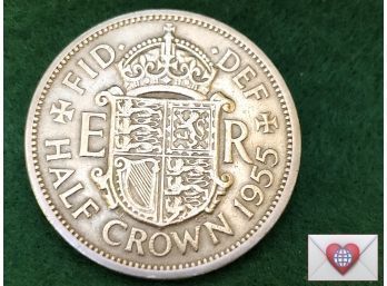 Coin Collectors ~ 1955 Half Crown Elizabeth II Great Britain ~ Frick Estate Provenance {World Coin H-8}