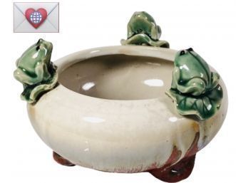 Triple Froggy Beautifully Glazed Majolica Ceramic Planter