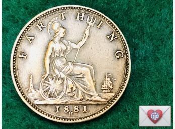 Coin Collectors Rare 1881 H Great Britain 1 Farthing Queen Victoria ~ Frick Estate Provenance {World Coin H-9}