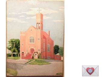 MYRON R. HEISE Large Original Signed Oil Painting Wonderful Old Church On Stretched Canvas 1984