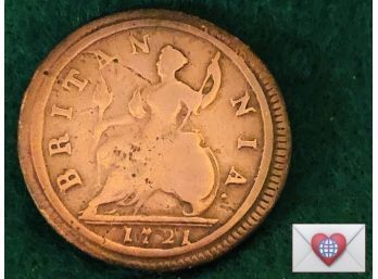 Coin Collectors ~ 1721 Larger Flan Copper Penny George I ~ Frick Estate Provenance {World Coin H-15}