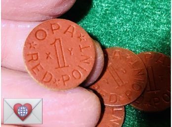 A Piece Of History ~ 4 WWII OPA Red Ration Tokens ~ Value: 1 Point {K-3}