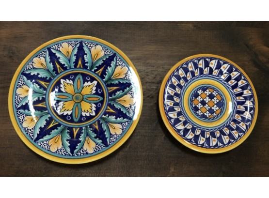 Colorful Geometric Handmade Italian Fire Glazed Stoneware Decor Plates ~ Ready To Hand