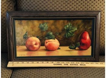 Expertly Painted Signed Framed Original Art ~ Ivy Pear Peach ~ Realistic Still Life