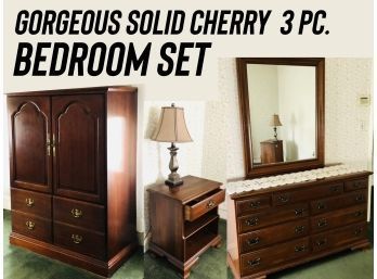 Vintage Solid Cherry Wood 3 Piece Furniture Set
