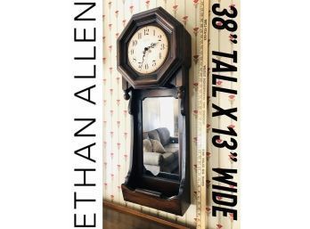 Works ~ Ethan Allen Large Dark Wood Battery Powered Wall Clock With Cubby