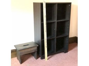 Cubby Bookcase And Cute Wooden Stool