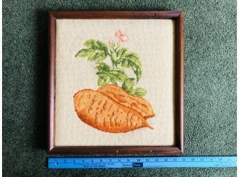 Framed Hand Stitched Sweet Potato Flower And Sweet Potatoes Needlepoint