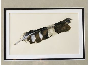Single Sacred Turkey Feather Signed Original Watercolor Beautifully Rendered , Professionally Framed