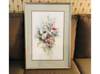 Large Signed Framed Springy Bouquet Floral Watercolor ~ Superb Imagery
