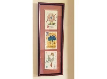 Intriguing Beautiful Humorous Original Signed Postcard Collage Painting Art Triptych ~ Framed Under Glass