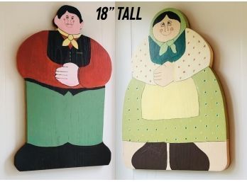 Handmade Painted Wood Contour Cut Charming Man And Woman Decor