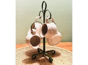 Unusual Measuring Cups! Stoneware Set Of 4 On Wire Rack