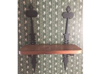 Antique Silhouette Cut Heavy Iron Brackets With Wood Wall Shelf