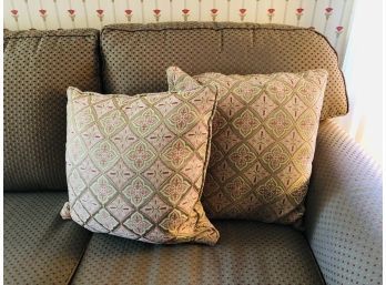 Pair Gorgeous Fine Heavy Damask Fabric Down Throw Pillows (no Goose Was Spared)