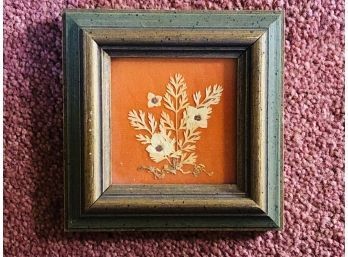 A) Small Framed Signed Pressed Flowers Art Under Glass Wall Decor
