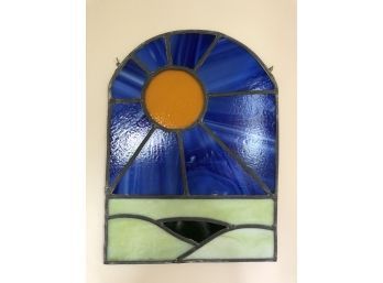 Artist Made Leaded Stained Jadeite Glass Heavy Gorgeous Sunscape Window