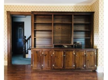 Wall Unit A V Book Shelving Case Large Huge Dark Solid Wood With Under Storage Shelving