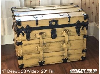 Fabulous Large Antique Trunk With Metal Detailing ~ Exterior Newly Restored - Wonderful Old Piece!