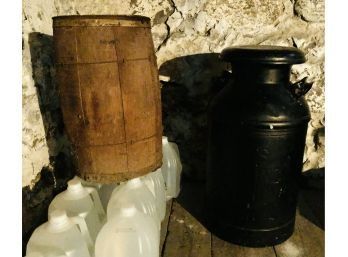 2 Basement Finds ~ Primitive Wood And Steel Barrel And Milk Can