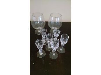Crystal Cordials And 2 Brandy Glasses